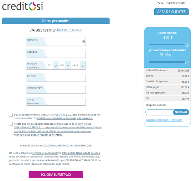 Simulación Minicrédito Creditosi - Registro datos personales