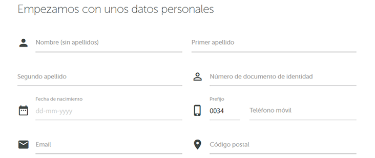 Formulario datos personales Tarjeta Visa Abanca