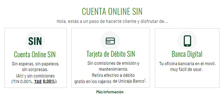 Proceso de contratación Unicaja Cuenta Online Tarjeta de Débito