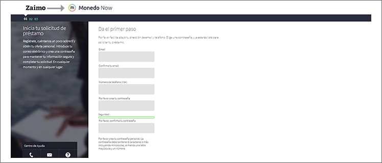 Formulario para pedir un préstamo con ASNEF en Zaimo