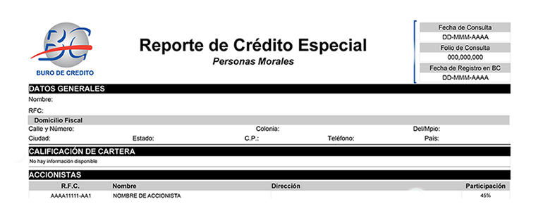 datos generales del reporte de crédito