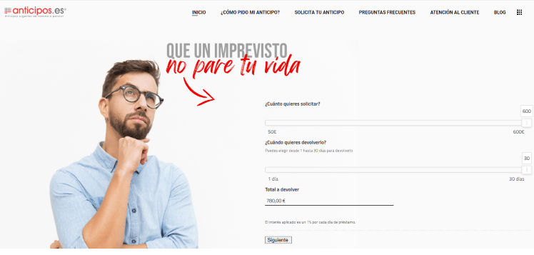 Anticipos - Iniciamos el proceso de solicitud de un préstamo indicando importe y plazo de devolución