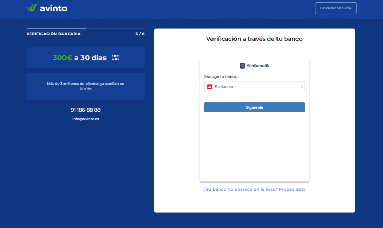 Simulación Minicrédito Avinto - Verificación a través de nuestro banco