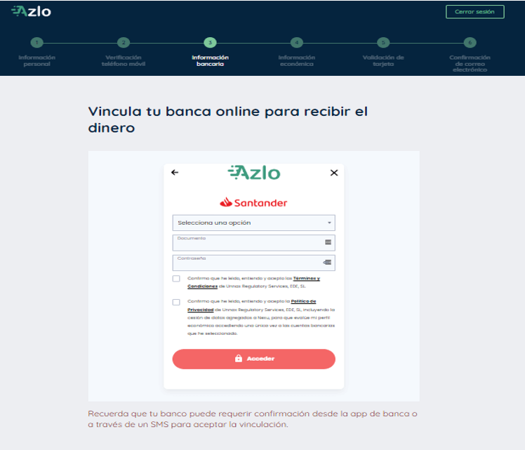Simulación Minicrédito Azlo - Datos de acceso a nuestra banca online