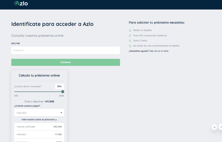 Simulación Minicrédito Azlo - Identificación para acceder 