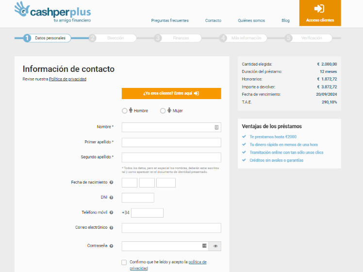 Cashperplus - Facilitamos nuestros datos de contacto