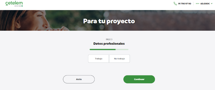 Simulación Préstamo Cetelem - Datos profesionales