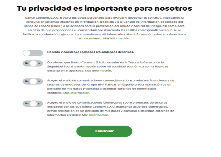 Simulación Préstamo Cetelem - Política de privacidad