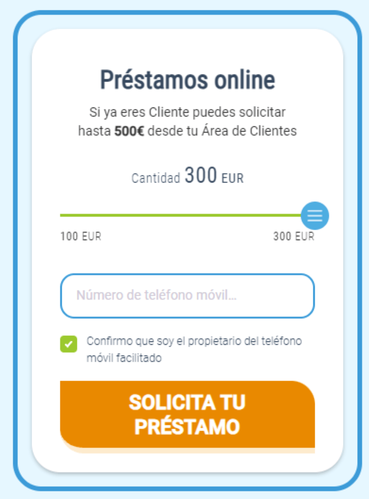 Creditero Minicrédito - Inicio del proceso a través de su simulador principal