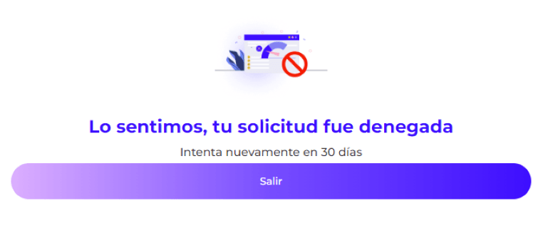 Simulación Minicrédito Daneio - Mensaje denegación de la solicitud