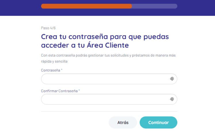 Simulación Minicrédito Dinevo - Creación contraseña para acceder al área de cliente de Dinevo