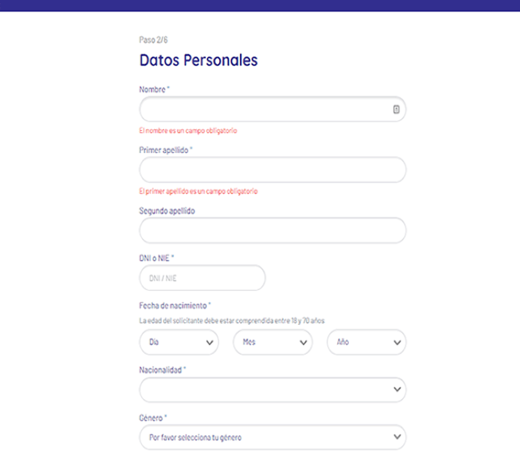 Simulación Minicrédito Dinevo - Registro Datos personales 