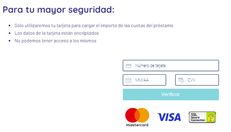 Simulación Minicrédito Dinevo - Datos Tarjeta Débtio