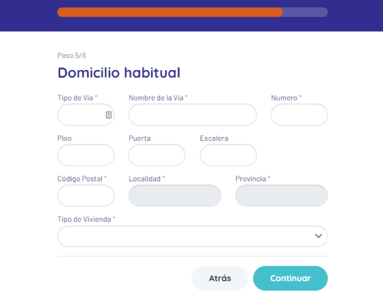 Simulación Minicrédito Dinevo - Registro dirección domicilio habitual del solicitante