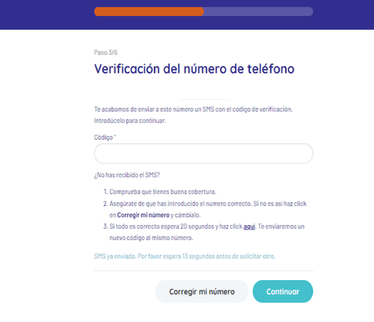 Simulación Minicrédito Dinevo - Verificación teléfono móvil