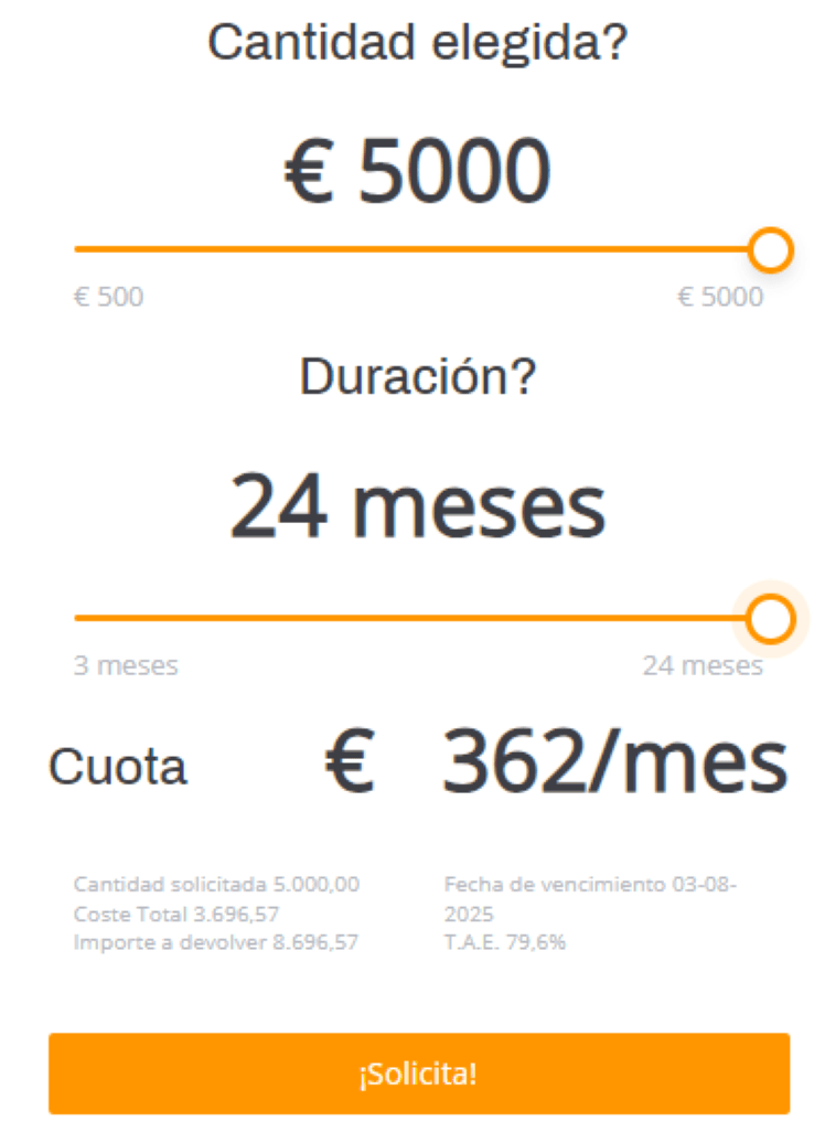 Utilizamos la calculadora para realizar una simulación del préstamo con Fidinda