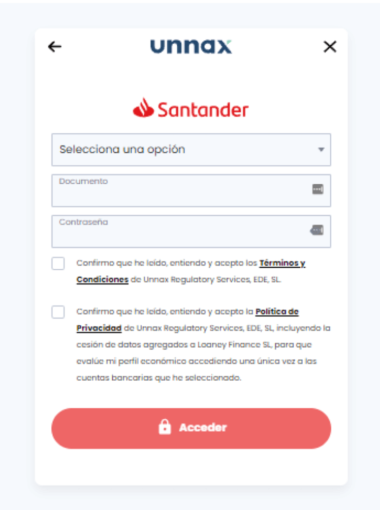 Simulación Minicrédito Loaney - Identificación banca online