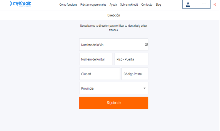 Simulación Mini préstamo Mykredit - Registro dirección para verificar nuestra identidad y evitar fraudes