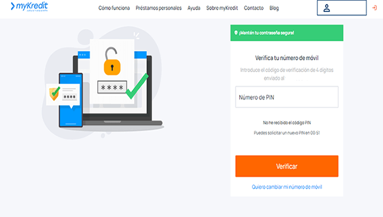 Simulación Mini préstamo Mykredit - Verificación teléfono móvil