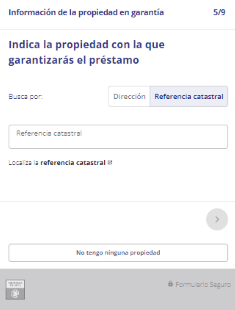 Simulación Préstamo con Garantía Hipotecaria Préstamo Capital  - Información Referencia Catastral