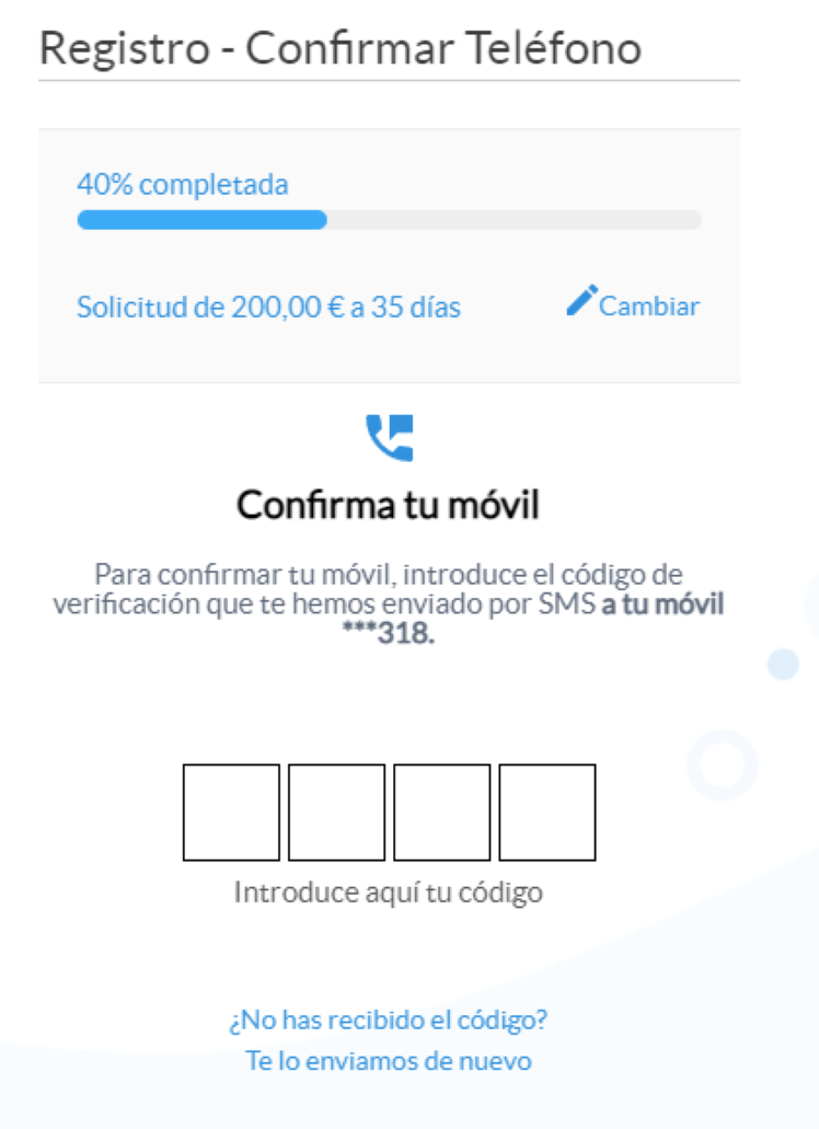 Simulación Minicrédito Quebueno - Verificación de teléfono móvil 