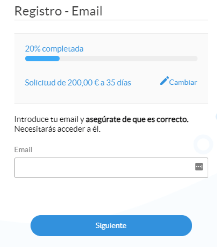 Simulación Minicrédito Quebueno - Registro dirección correo electrónico