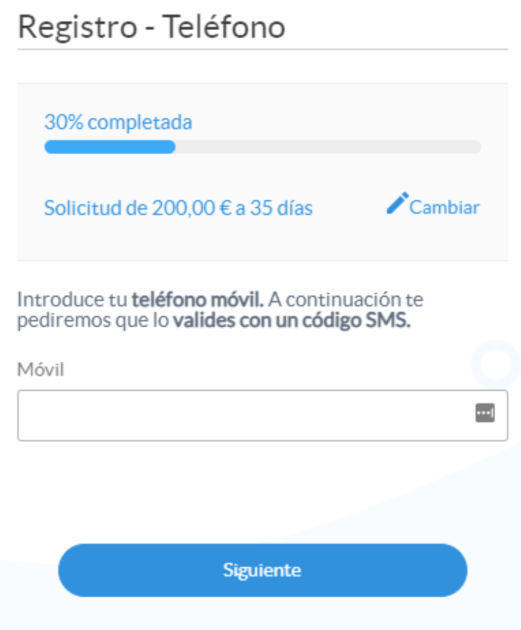 Simulación Minicrédito Quebueno - Registro teléfono móvil