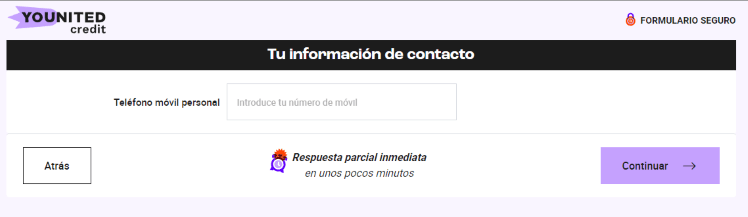 Simulación Préstamo Younited Credit - Registro número de teléfono móvil 